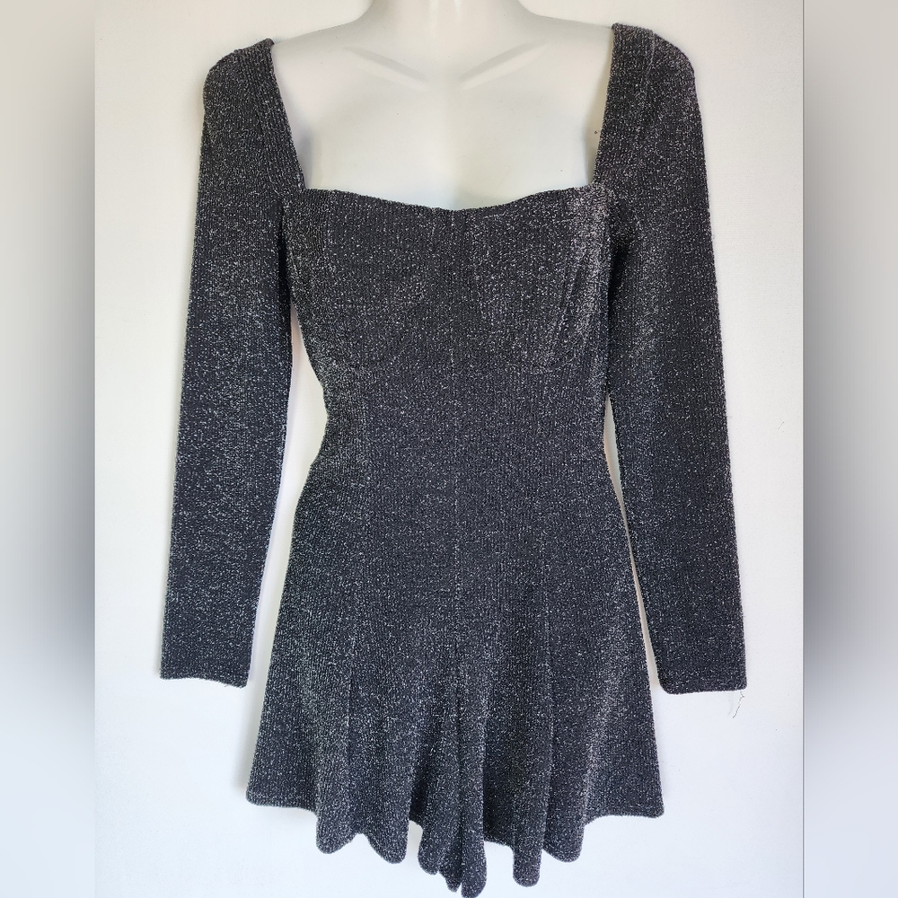 Urban Outfitters Kristi Sparkly Charcoal Gray Metallic Romper - Picture 6 of 6